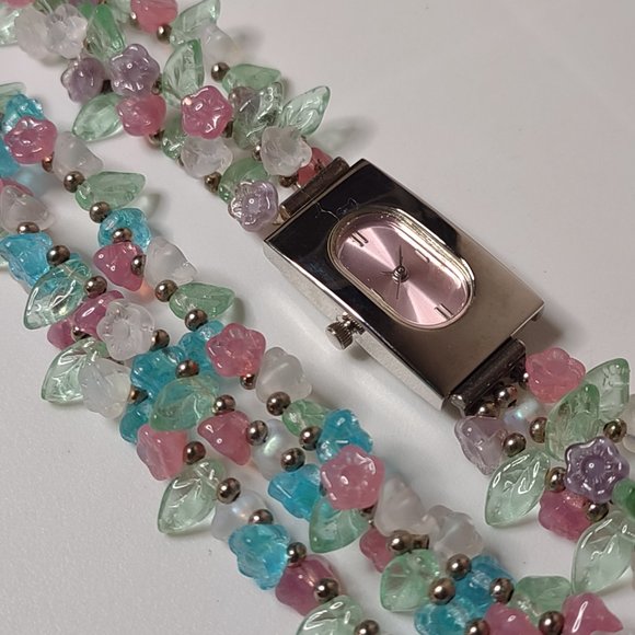 7.5 And 7 Inch Colorful Layered Glass Bead Watch And Bracelet Set - Picture 8 of 14